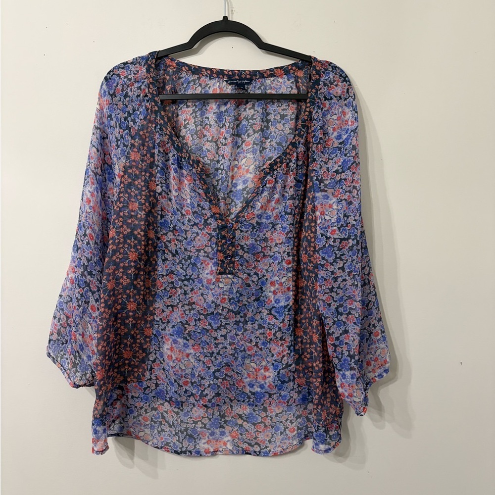 American Eagle Outfitters Floral Blouse - Blue and Pink